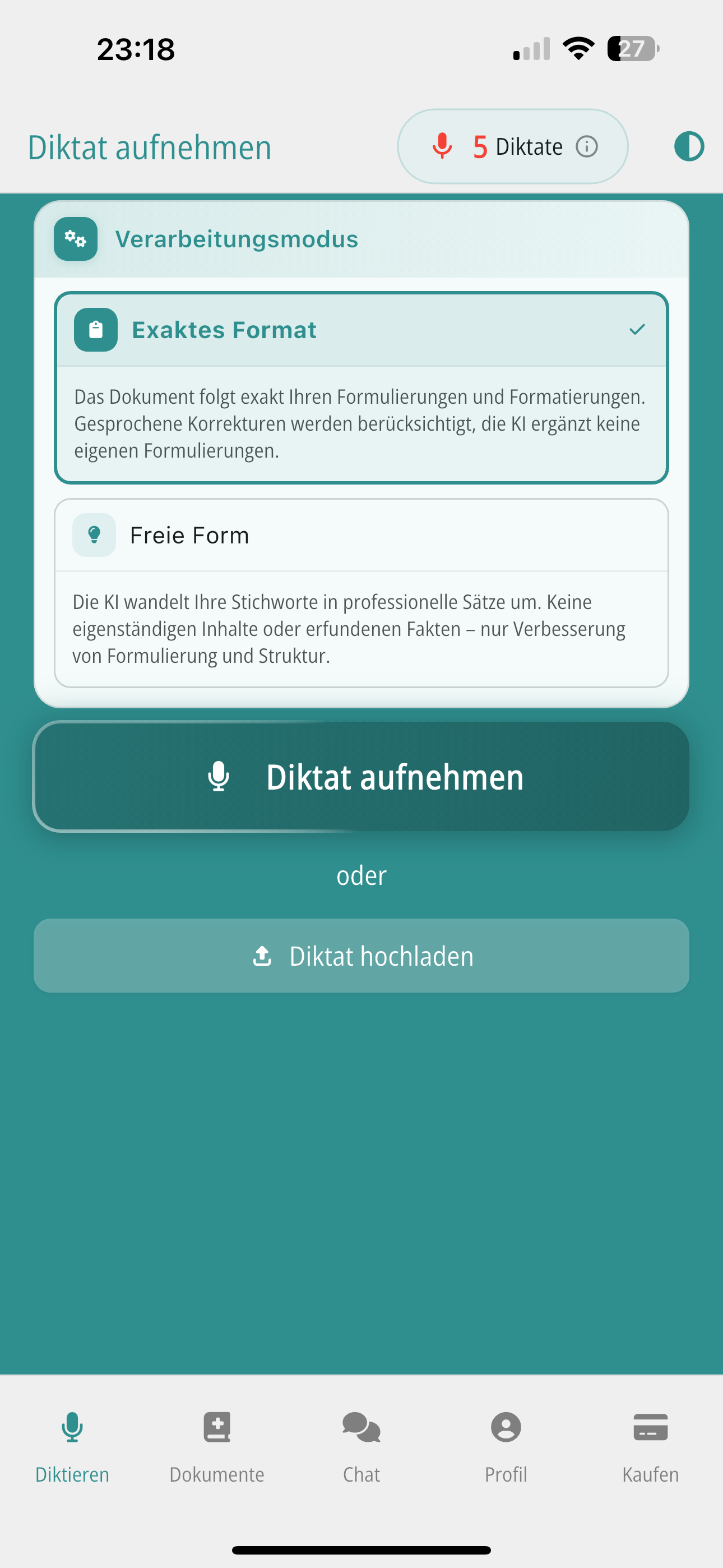 Verarbeitungsmodus-Auswahl